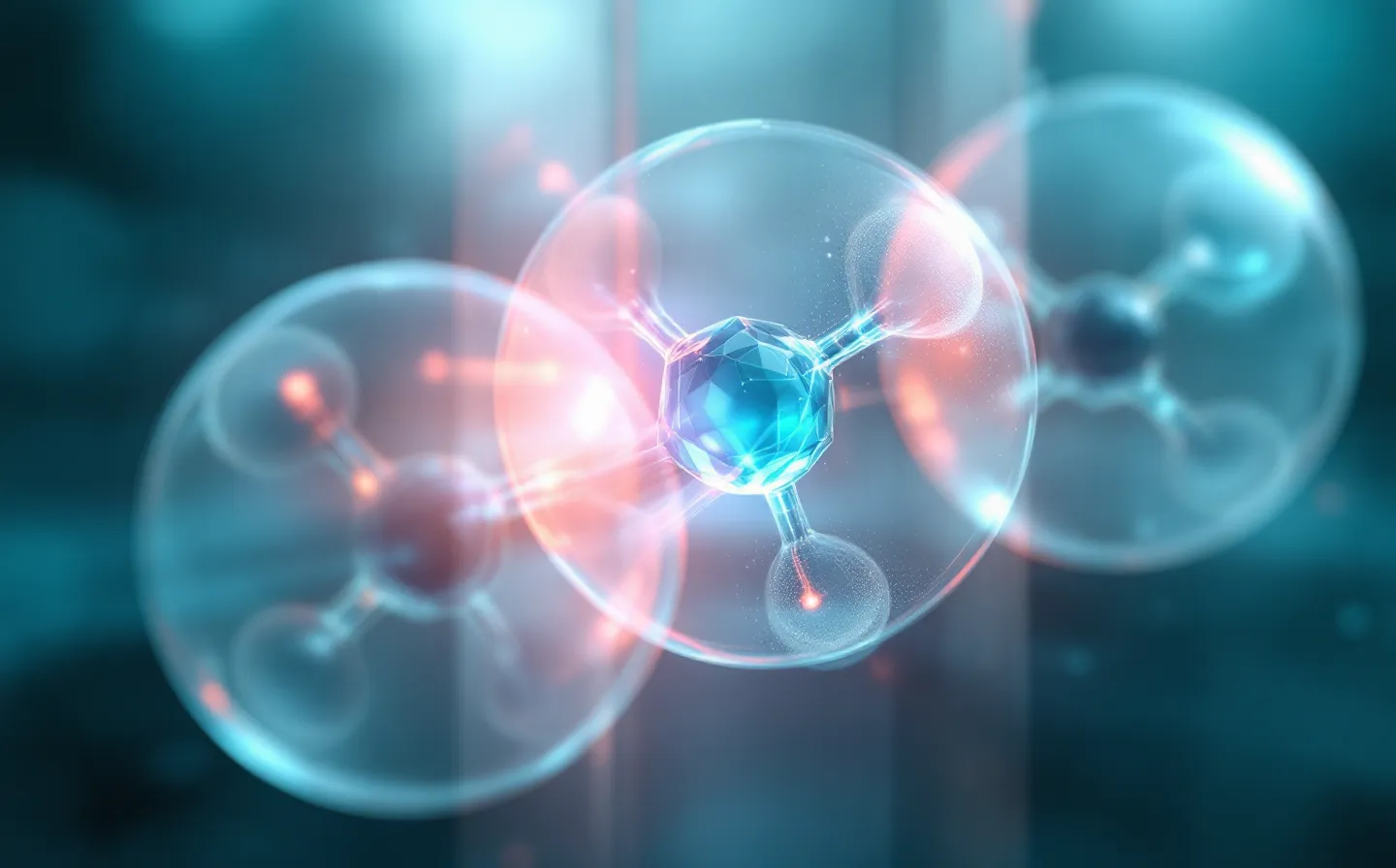 Abstract frosted-glass illustration of three receptor pathways converging on a single triple-agonist molecule